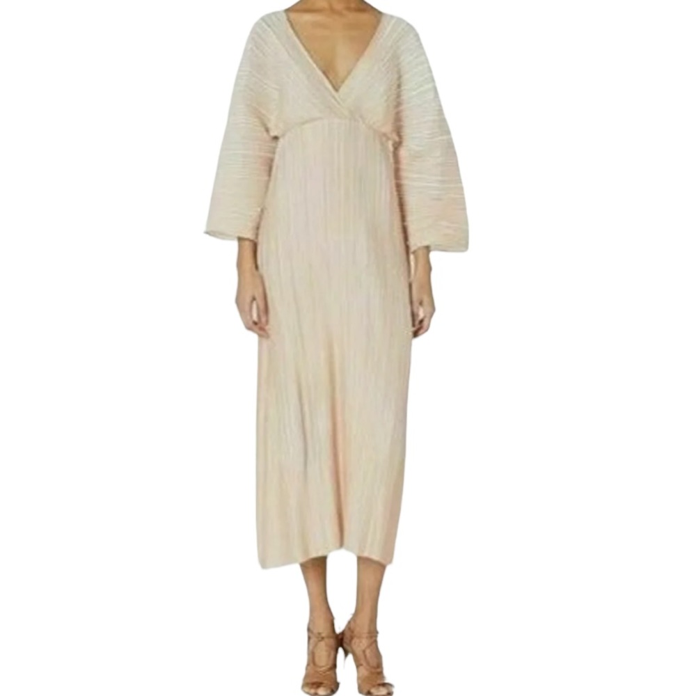 YIGAL AZROUEL Origami Pleated Short Sleeve Long Dress, Women's Size 6, Blush NEW